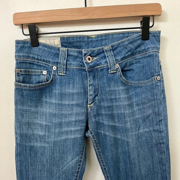 Dondup sz 26 Low Rise Bootcut Made in Italy Med Wash 2000s Yellow Detail Euro - Picture 5 of 12